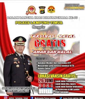 Dalam rangka HUT Bhayangkara,Kapolres Lamtim Akan Adakan vaksinasi Gratis